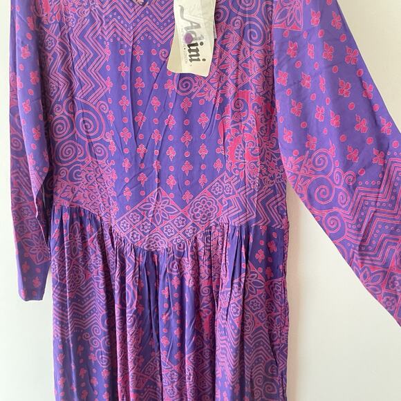 Vintage Purple Pink Batik Sheer Maxi Dress Boho Festival Hippie Witchy Fairy M - Picture 4 of 9